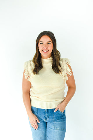 Fine In Fringe Cable Knit Sweater Vest