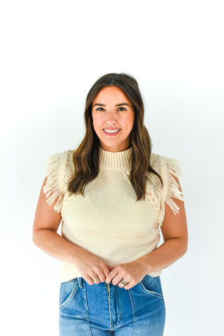 Fine In Fringe Cable Knit Sweater Vest