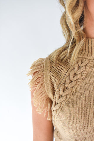 Fine In Fringe Cable Knit Sweater Vest