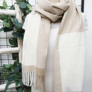 Two Tone Plaid Cashmere Scarf with Tassel