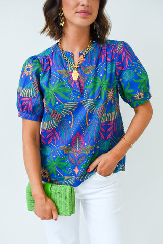 Neli Split Neck Tropical Top