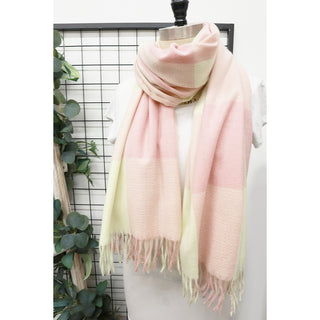 Two Tone Plaid Cashmere Scarf with Tassel