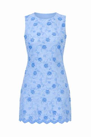Blooming Blue Scallop Hem Dress