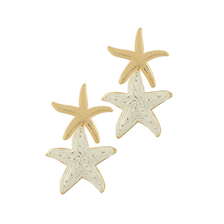 Linked Raffia & Metal Starfish Earrings
