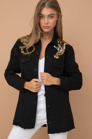 You Are Grrrreat Sequin Tiger Utility Jacket