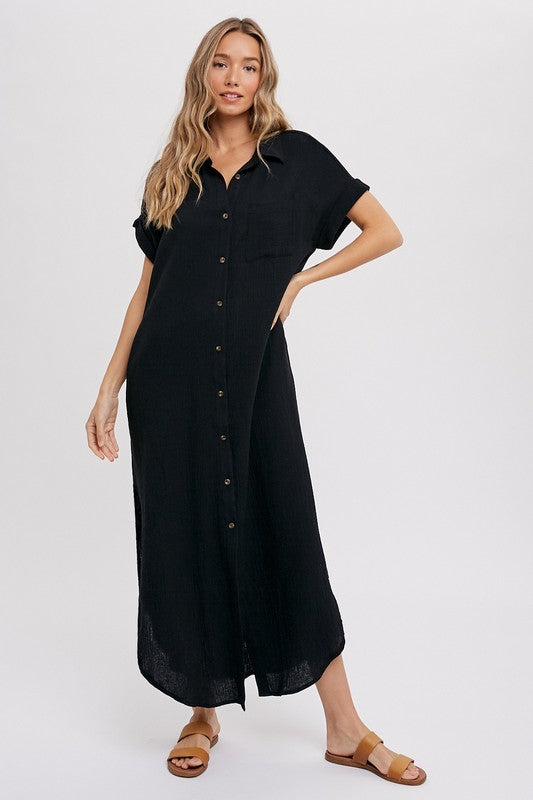 The Woven One Button Up Maxi Dress