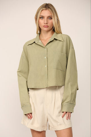 Simplicity Wins Mineral Wash Button Up Top
