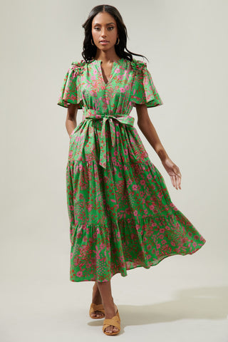 Jade Floral Tiered Shift Midi Dress