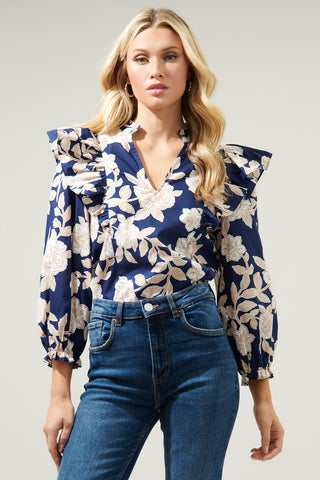 Lilo Night Tropics Ruffle Neck Top