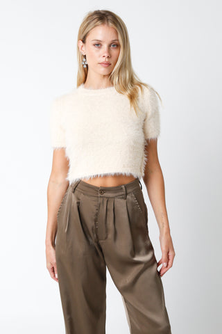 One Crop Shop Faux Fur Top