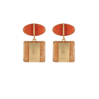 Square w/Metal Bar Stone Earrings