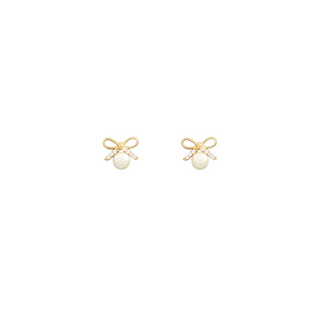 CZ Ribbon and Pearl Studs