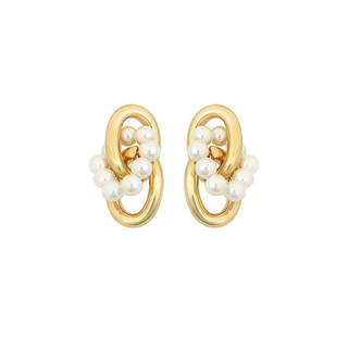 Linked Oval and Pearl Earrings