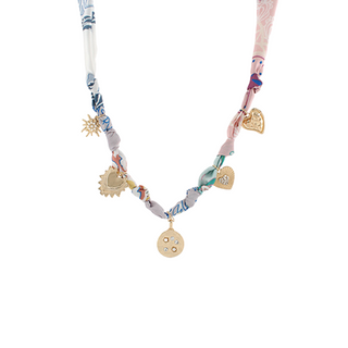 Disk and Multi Heart Charm Scarf Necklace