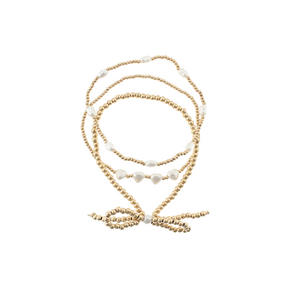 3 Row Pearl Heart and CCB Bow Bracelet