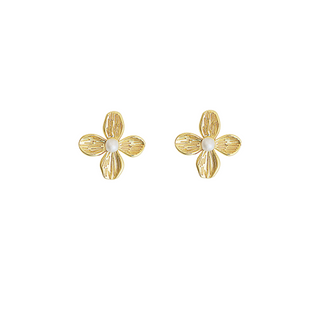 Textured Flower and Pearl Earrings