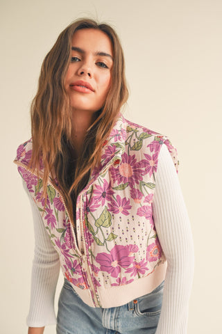 In A Bubble Floral Puffer Vest