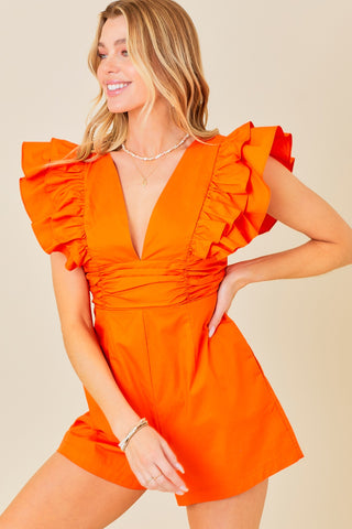 The Wait Is Over Ruffle Sleeve Romper
