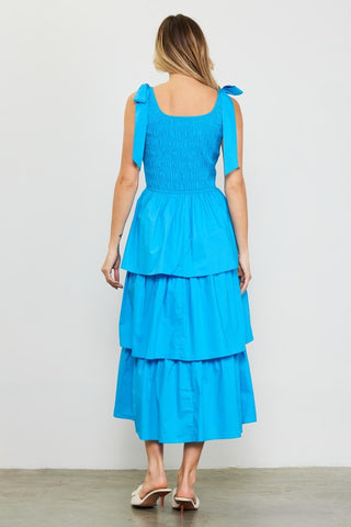 Bow Down To Poplin Tiered Midi Dress
