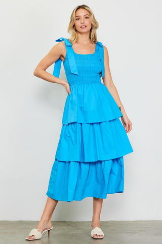 Bow Down To Poplin Tiered Midi Dress