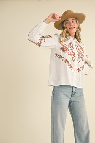 Saddle and Stitch Embroidered Button Up Top