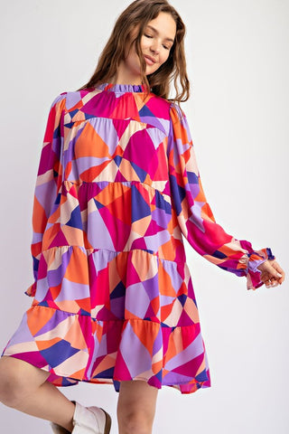 Geo-Magenta Delight Dress