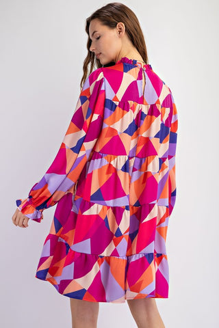 Geo-Magenta Delight Dress