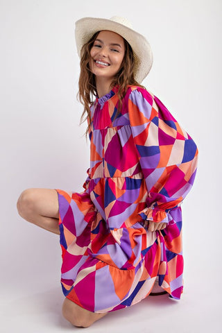 Geo-Magenta Delight Dress
