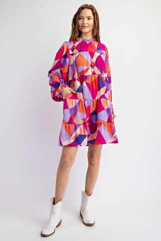 Geo-Magenta Delight Dress