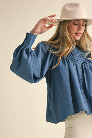 Jean-ius Vibes Button Down Denim Top