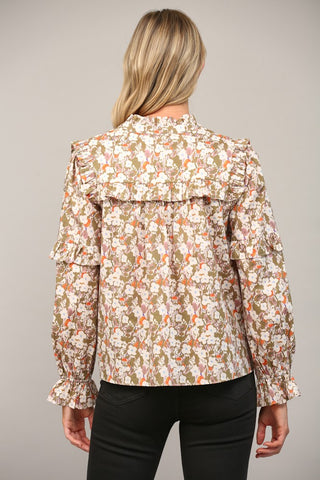 Floral Flutters Tie Neck Top