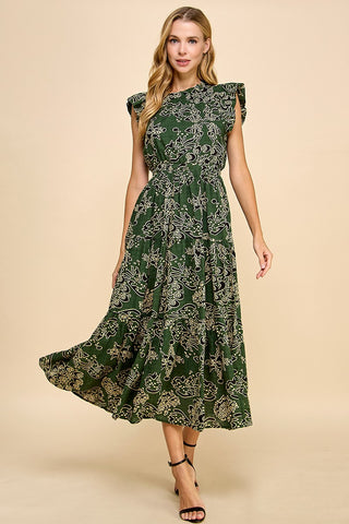 Green Better Days Printed Midi Dress