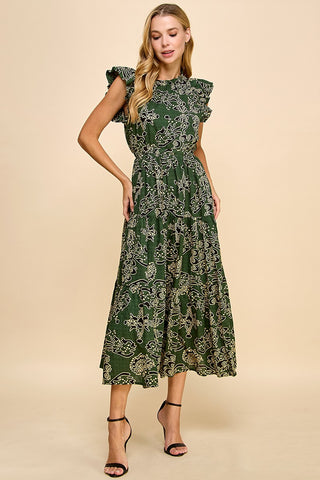 Green Better Days Printed Midi Dress
