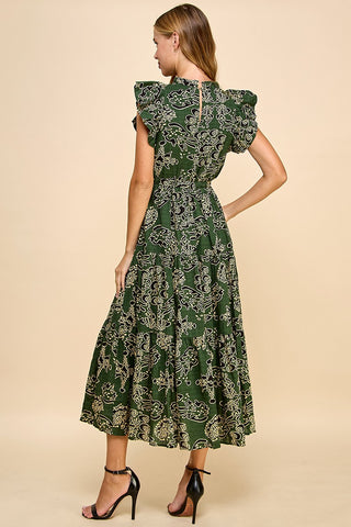 Green Better Days Printed Midi Dress