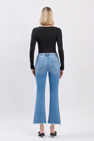 Flying Monkey High Rise Slant Raw Hem Crop Flare Jeans