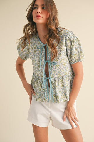 Knot So Shy Floral Tie Front Top