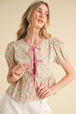 Knot So Shy Floral Tie Front Top