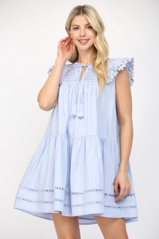 Eyelet Escape Tassel Mini Dress
