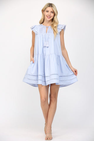 Eyelet Escape Tassel Mini Dress