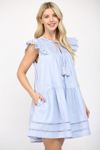 Eyelet Escape Tassel Mini Dress