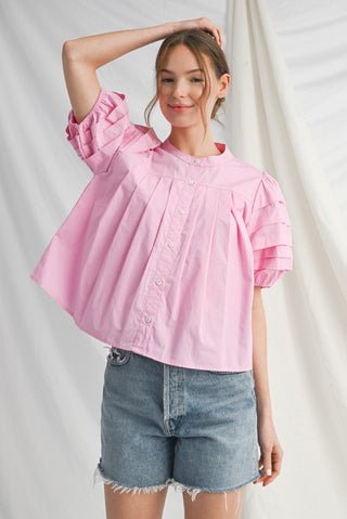 Think Pink Puff Sleeve Top