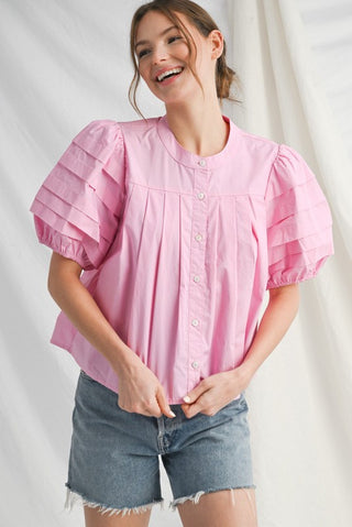 Think Pink Puff Sleeve Top