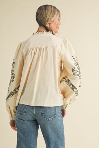 Saddle and Stitch Embroidered Button Up Top