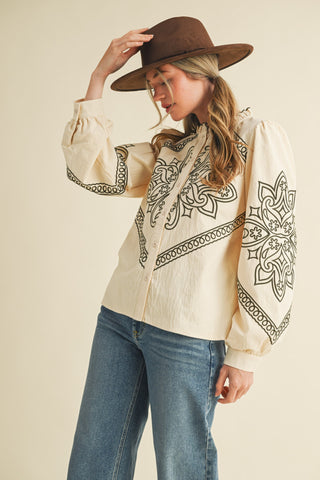 Saddle and Stitch Embroidered Button Up Top