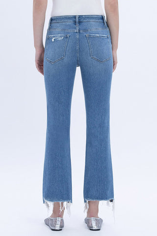Flying Monkey High Rise Distressed Hem Kick Flare Jeans