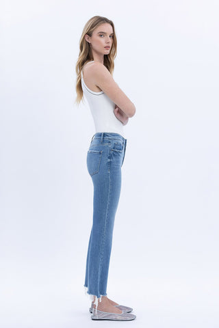Flying Monkey High Rise Distressed Hem Kick Flare Jeans