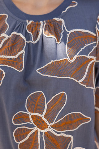 Blooming in Blue Floral Embroidered Top