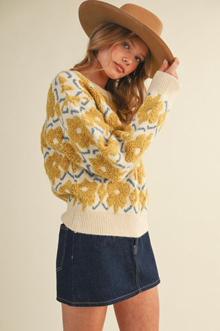 Golden Bloom Flower Sweater