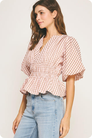 Plaid About You Puff Sleeve Top