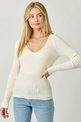Ribbed Romance V-Neck Sweater